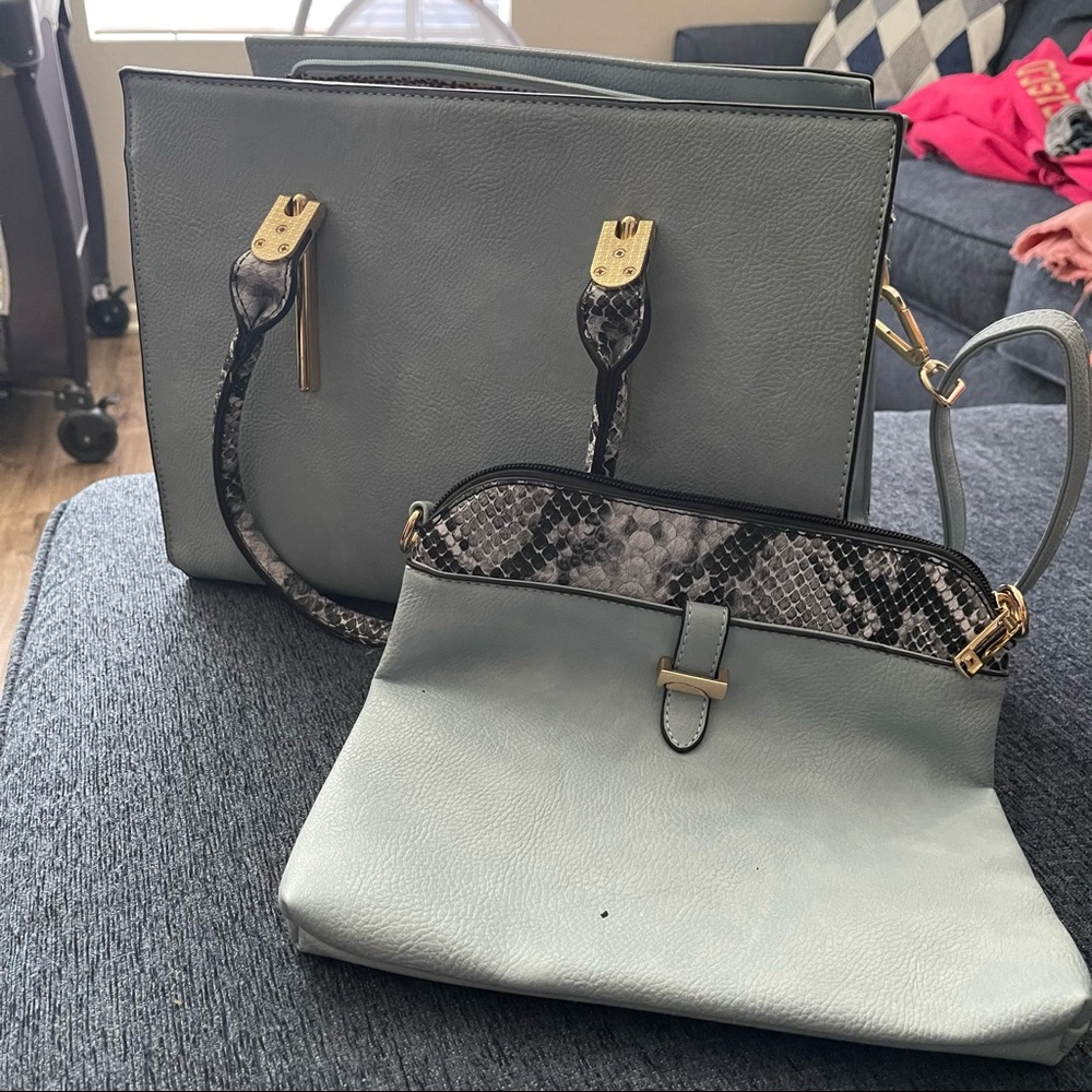 Blue snake skin lining purse set